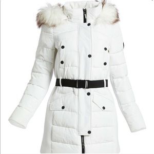 Michael Kors white ski puffer jacket with fur